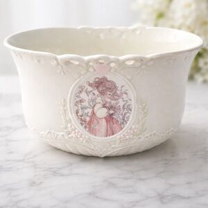 Vintage Precious Moments White Ceramic Decorative Bowl 1994 Enesco Cottage